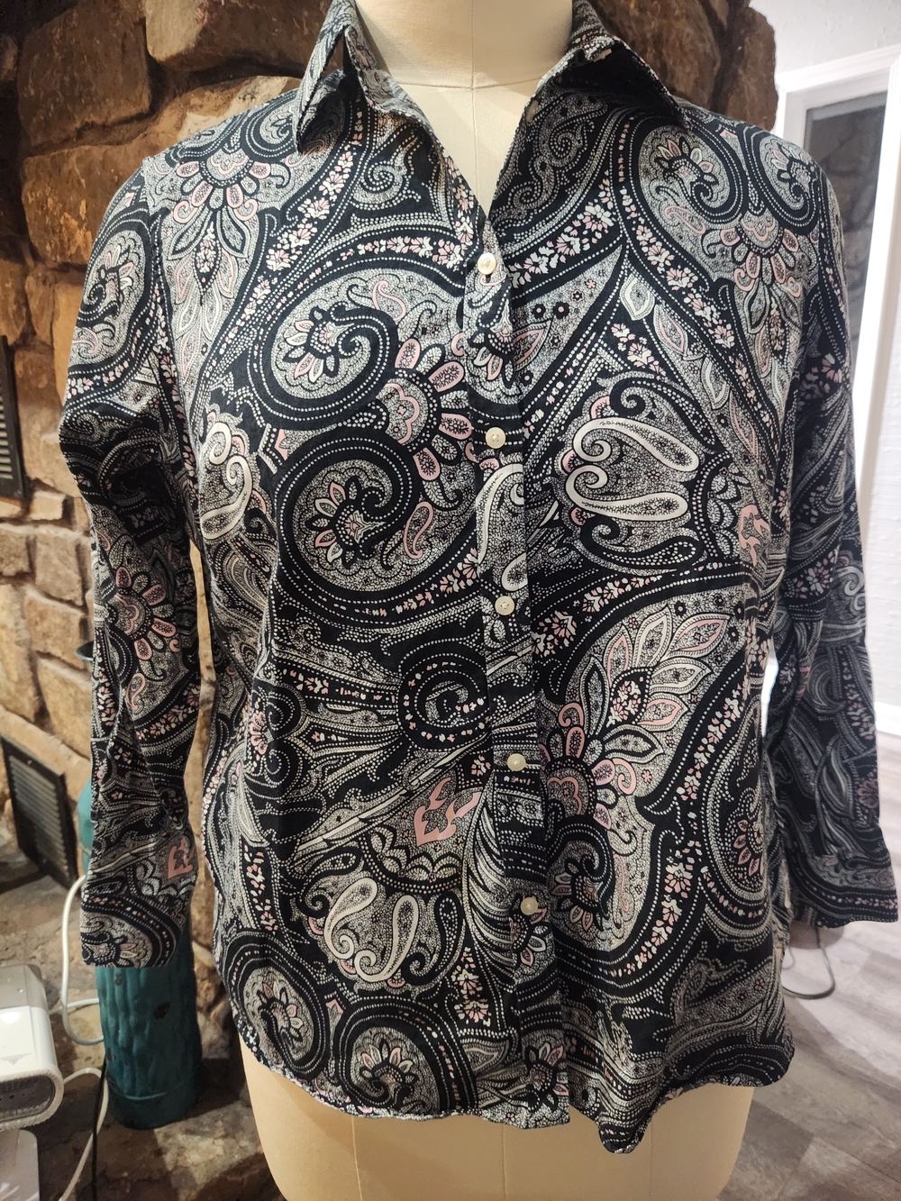 Ralph Lauren Black Button-Down Shirt with Pink and Cream Paisley
